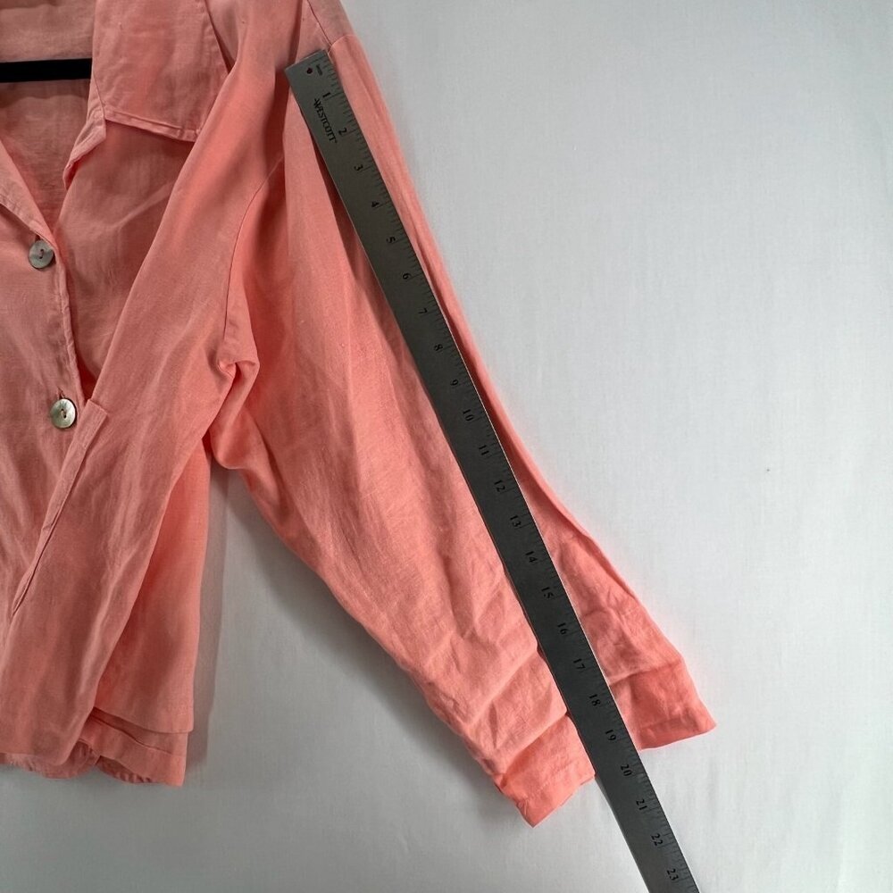 Bryn Walker Linen 3/4 Sleeves Topper Jacket Womens L Oversized Lagenlook Orange - Picture 9 of 11